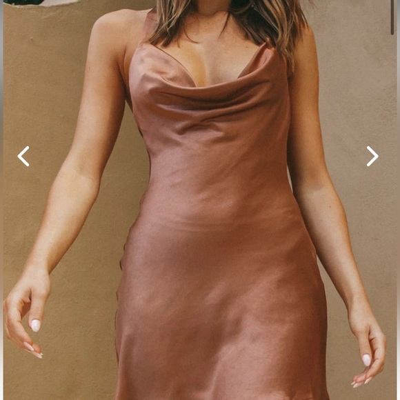 Selfie Leslie Dresses & Skirts - Selfie Leslie Champagne Showers Halterneck Slip Mini Dress Chocolate